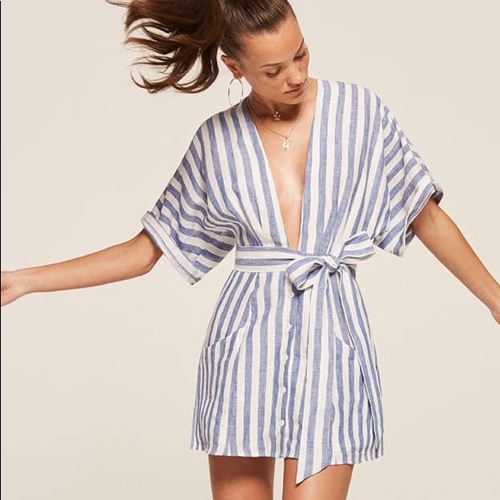 Reformation Blue and White Striped Mini Dress